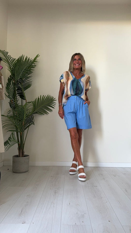 GIORGIA & JHONS - 60488SS24 - BLUSA FANTASIA ASTRATTA 100%VISCOSA, SCOLLO A V, STONDATA