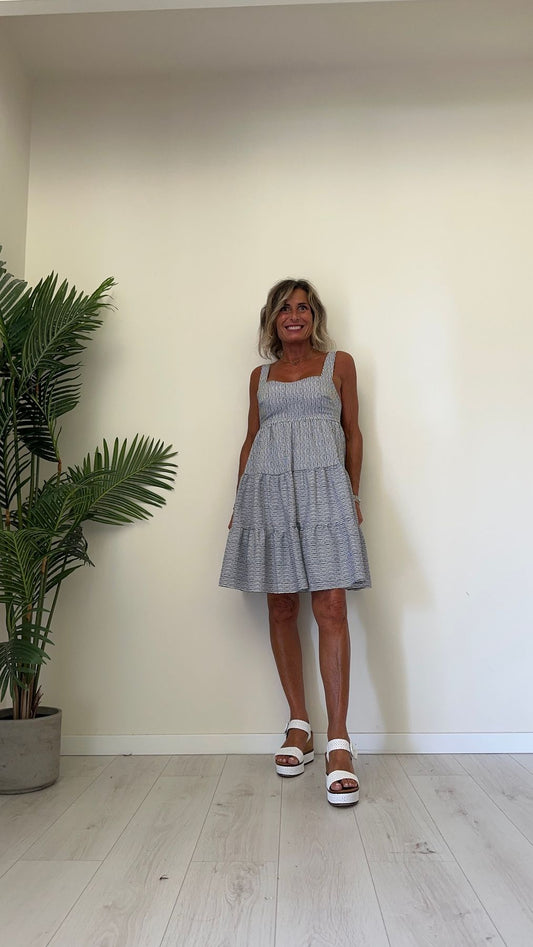 IMPERIAL - AEVAFIL - ABITO COTONE RIGATO, SCOLLO QUADRO CON FIOCCO DIETRO