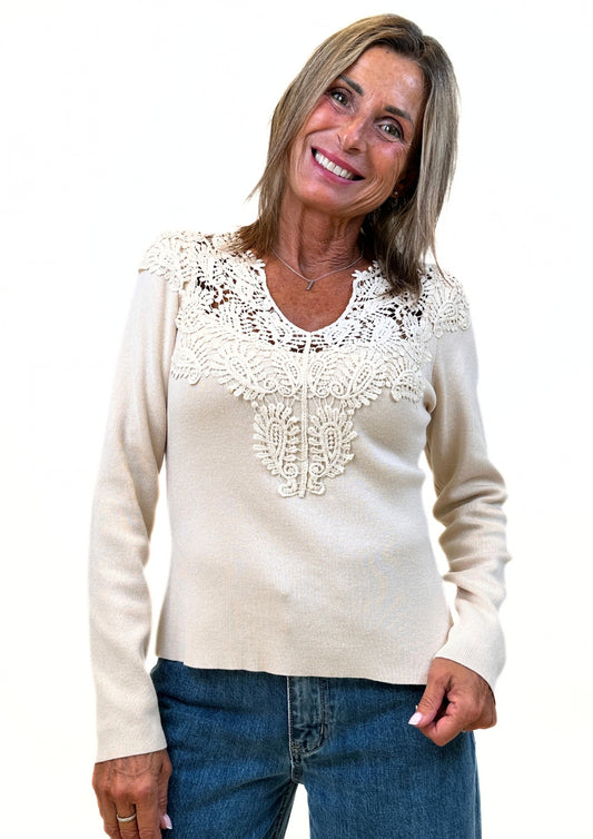 Brise - Maglia con Scollo in Pizzo Macramè
