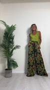 TENSIONE IN - S24PC79 - PANTALONE PALAZZO 100%VISCOSA FANTASIA PALME E FIORI