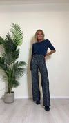 CELLOFUN - 2402P - PANTALONE PALAZZO, STAMPA GLITTER DENIM CON BOTTONI A VISTA (STILE E. FRANCHI)