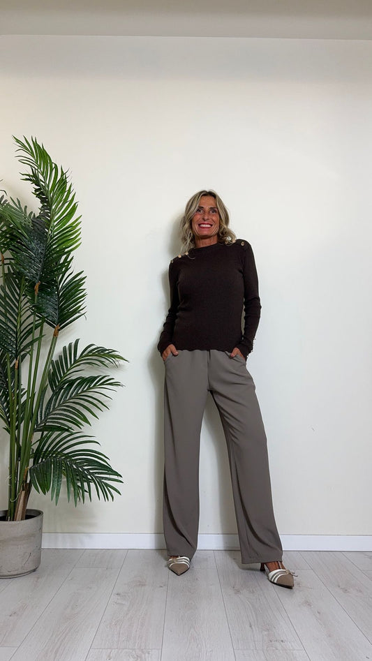 DAFNE - T9325P26 - MAGLIA VISCOSA A COSTINE CON BOTTONCINI COLLO E POLSI