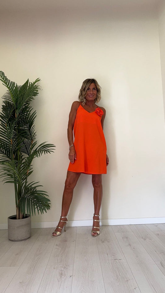 SUSYMIX - V11675RA30 - ABITO SCOLLO A V CON FIORE E SPALLINE INCROCIATE