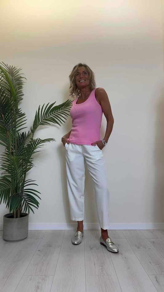 SUSYMIX - 10227 - TOP/CANOTTA A  COSTINE IN COTONE, CON STRASS