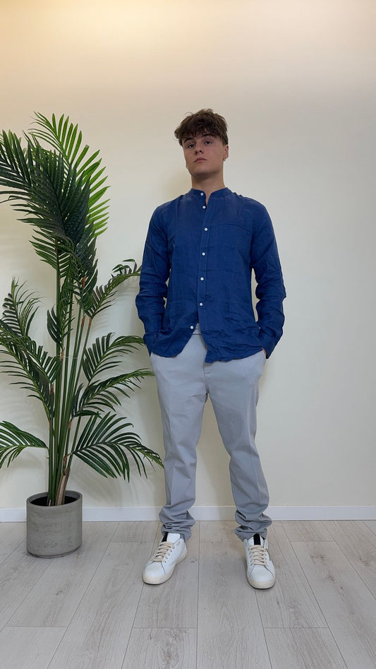 ALCOTT - CF2353UOY13 - CAMICIA 100%LINO COLLO COREANA CON TASCHINO