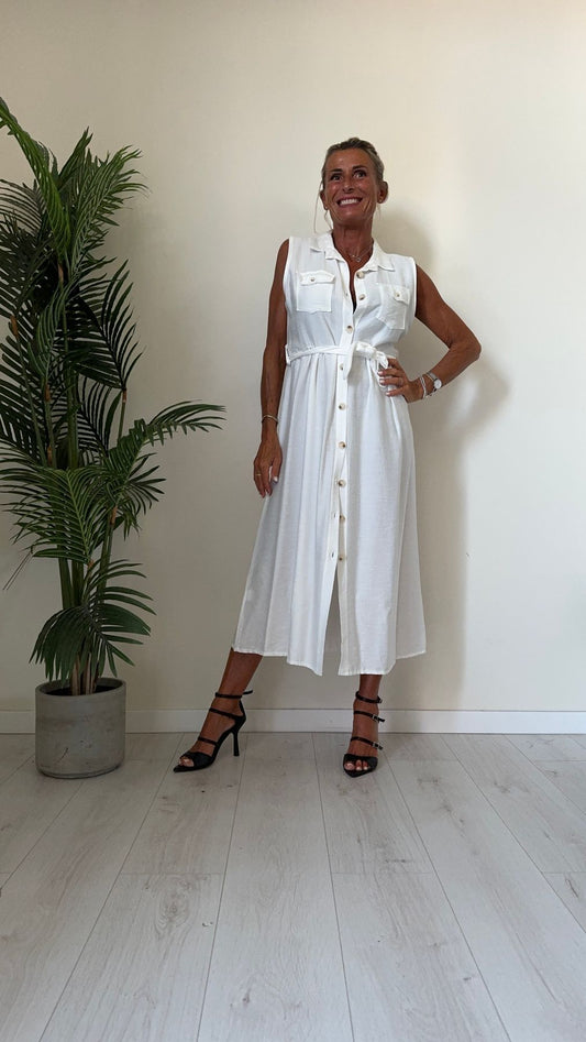 DAFNE - 12955P29 - ABITO CHEMISIER SMANICATO CON TASCHINE, 87%VISCOSA EFFETTO STROPICCIATO