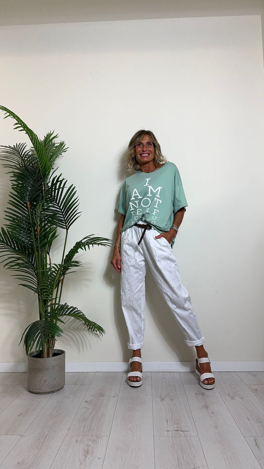 DAFNE - 822236P27 - PANTALONE STRAPPETTINI 100%COTONE VITA ELASTICATA CON CINTURA