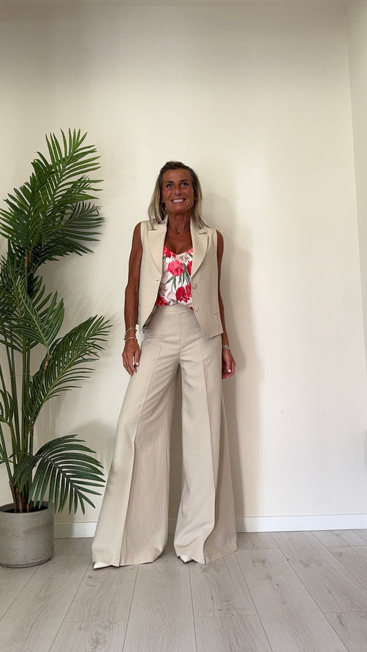 GIORGIA & JHONS - 60339SS24 - PANTALONE VISCOSA/LINO AMPIO CON ZIP LATERALE E PIEGA CENTRALE