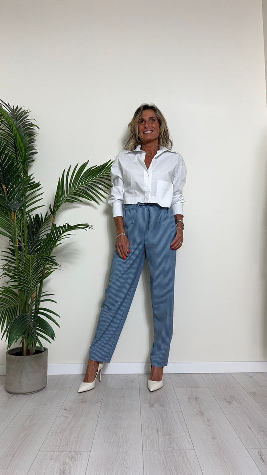 CHERRY BLUE - 2486P21 - CAMICIA 100%COTONE CROPPED CON TASCA