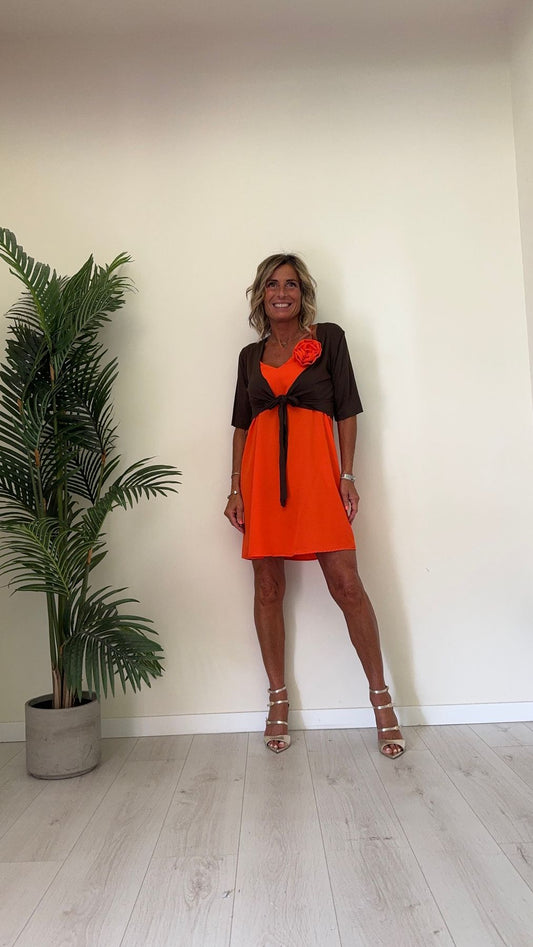 SUSYMIX - V11675RA30 - ABITO SCOLLO A V CON FIORE E SPALLINE INCROCIATE
