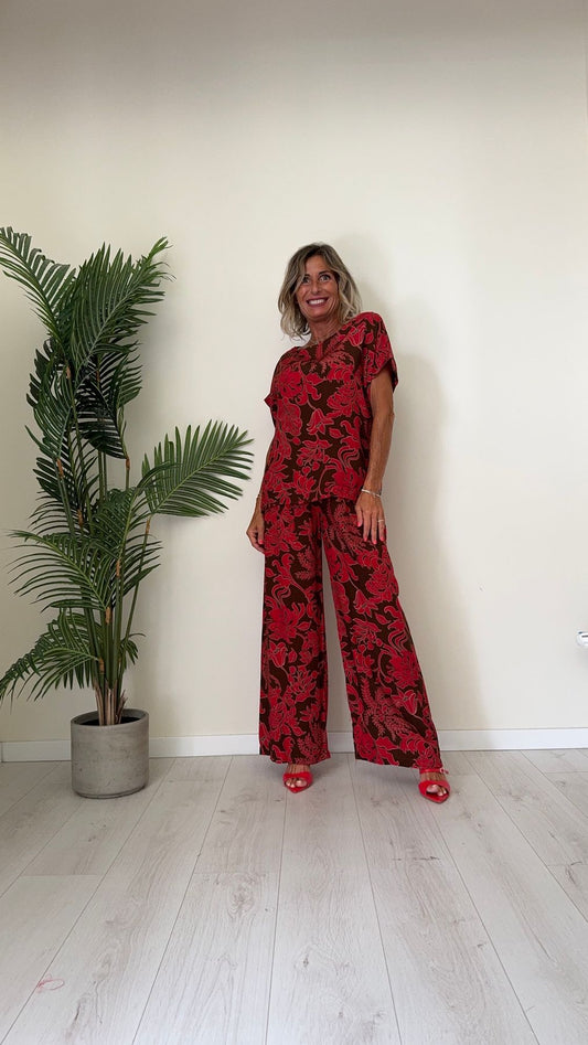 DAFNE - BL34P23 - BLUSA VISCOSA A SCATOLA, FANTASIA FOGLIE