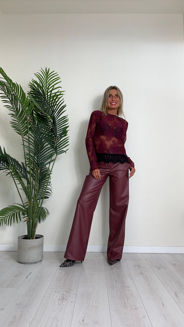 VICOLO - TS1140 - PANTALONE PALAZZO SIMIL PELLE TASCHE A FILO