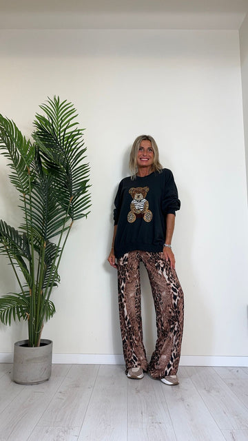 VICOLO - US0080 - PANTALONE FLUIDO A PALAZZO STAMPA ANIMALIER, VITA ELASTICATA