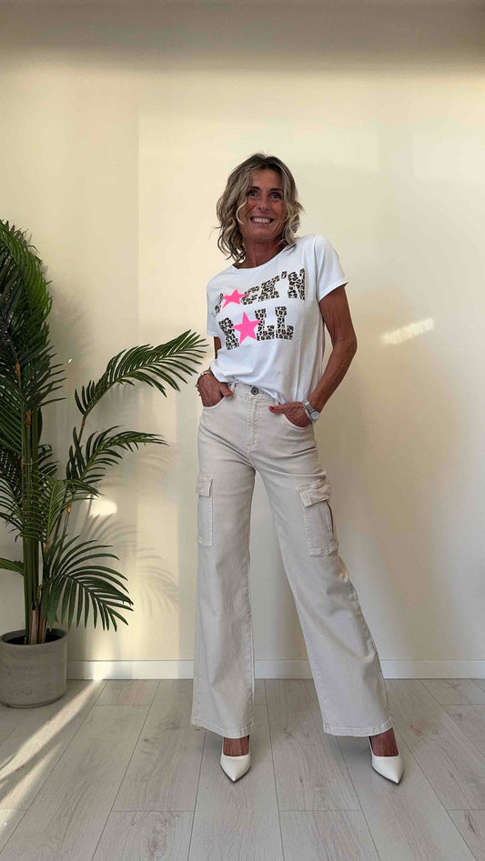 DAFNE - 718142STP13 - T-SHIRT COTONE STAMPA ANIMALIER + STELLA FLUO