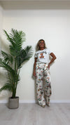 VICOLO - TB2238 - PANTALONE VISCOSA PALAZZO FANTASIA FIORI DI CAMPO CON PINCES