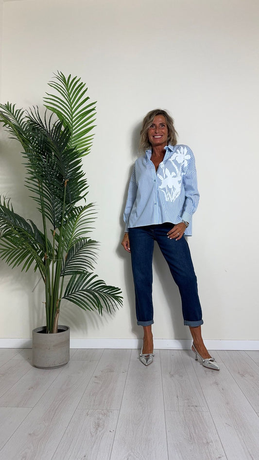 GIORGIA & JHONS - 600110FW24 - CAMICIA COTONE RIGHE FIORE GOMMATO