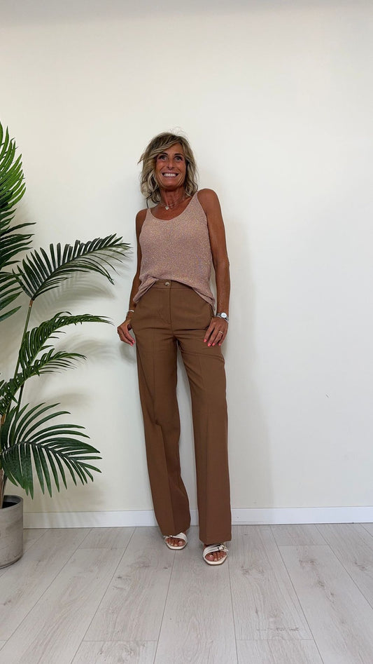 VICOLO - 22131B - CANOTTA/TOP VISCOSA, DOPPIO SCOLLO A V CON LUREX