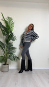 D'ELLE - RKW2411 - CARDIGAN RIGHE LUREX, LANA/VISCOSA, BOTTONI A PRESSIONE A SCOMPARSA
