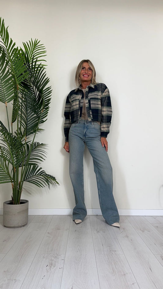 VICOLO - RS0270 - SHACKET (GIACCA/CAMICIA) IN FLANELLA CHECK CON STRASS SU COLLETTO