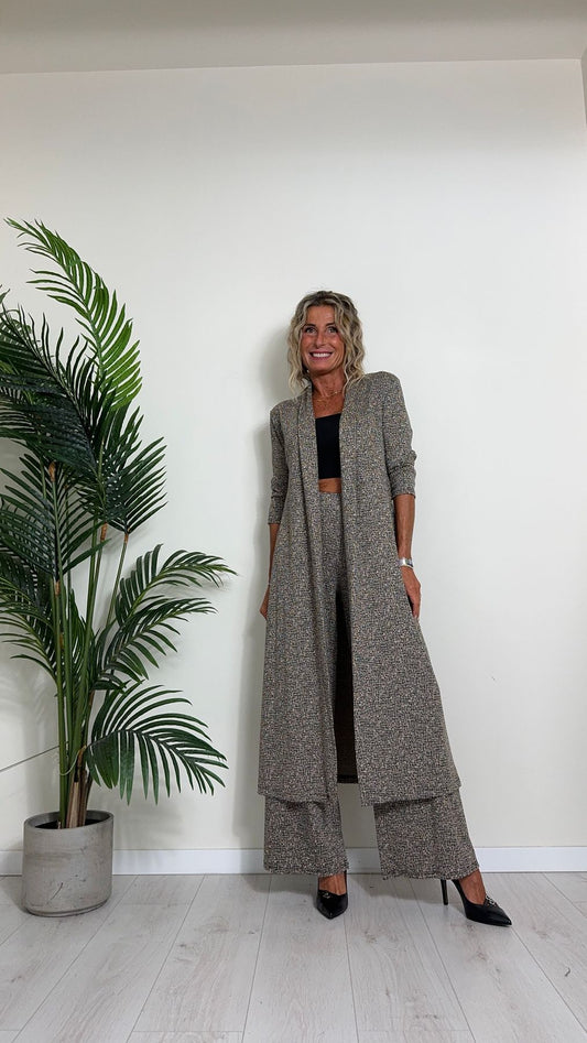 GIORGIA & JHONS - 60161FW24 - PANTALONE A PALAZZO IN POLIVISCOSA, MICRO FANTASIA CON ELASTICO VITA A SCOMPARSA