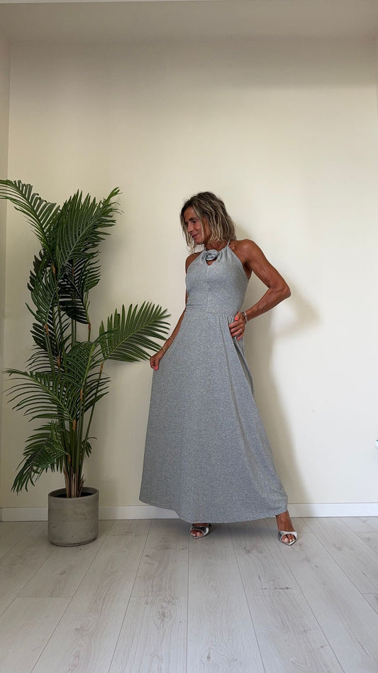 DAFNE - 2227P29 - ABITO LUNGO LUREX CON ROESELLINA COLLO