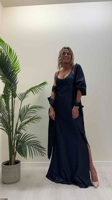 MOQETTE - P4159S - ABITO LUNGO SPALLINE SOTTILI SPACCO LATERALE E SCOLLATURA RETRO