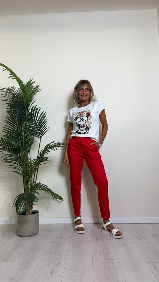 GIORGIA & JHONS - 60452SS24 - PANTALONE SIGARETTA COTONE ELASTICIZZATO CON RISVOLTINO E TASCHE A FILO