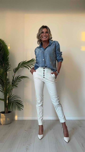 DAFNE - 224105JC725P32 - CAMICIA DENIM, FIT AMPIO CON STRASS E CANOTTIGLIE