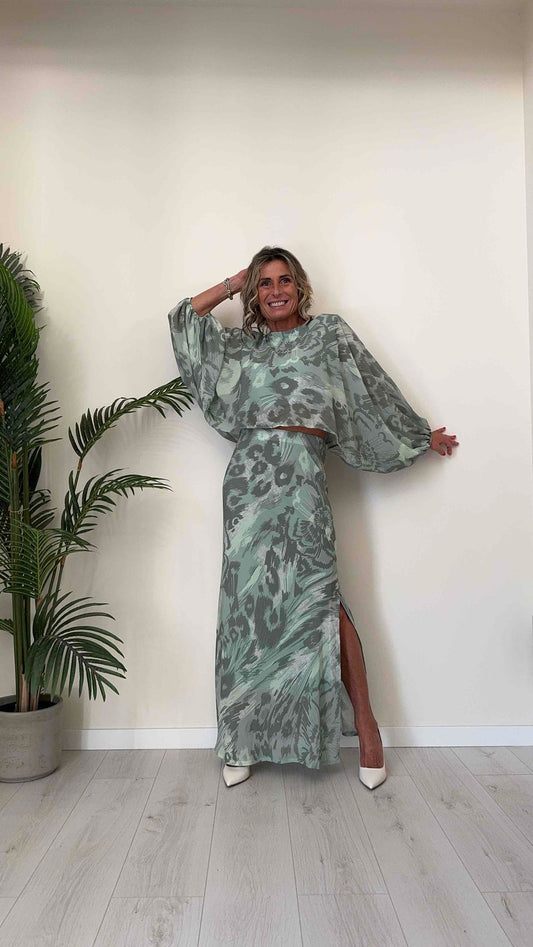 VENTISEI - 16915P18 - BLUSA AMPIA, CREPE FANTASIA SFUMATA, MANICHE PIPISTRELLO