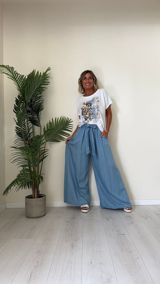 DAFNE - 8535P26 - PANTALONE AMPIO IN TENCEL CON FUSCIACCA ATTACCATA