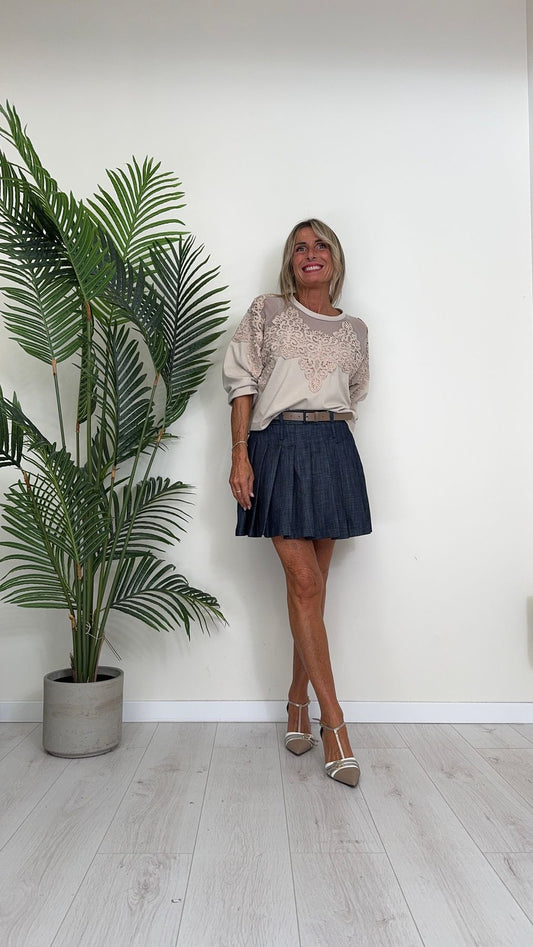 IMPERIAL - FH15IHZ - MAGLIA VISCOSA CON  PIZZO ANTICO E TULLE