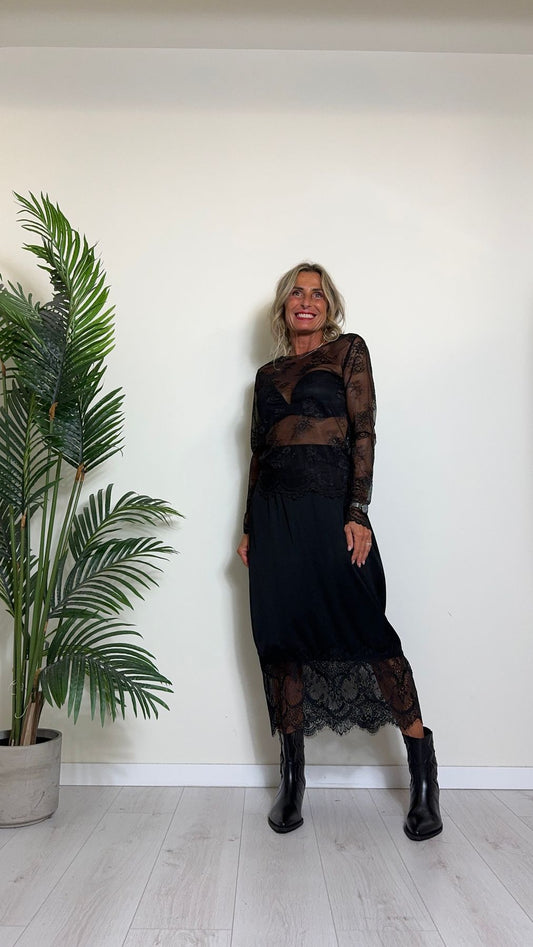 DAFNE - N1638P16 - MAGLIA/TOP PIZZO ELASTICIZZATO POLSI E ORLO SMERLATI