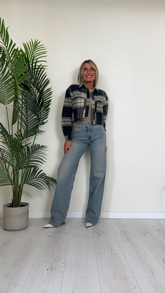 VICOLO - RS0270 - SHACKET (GIACCA/CAMICIA) IN FLANELLA CHECK CON STRASS SU COLLETTO