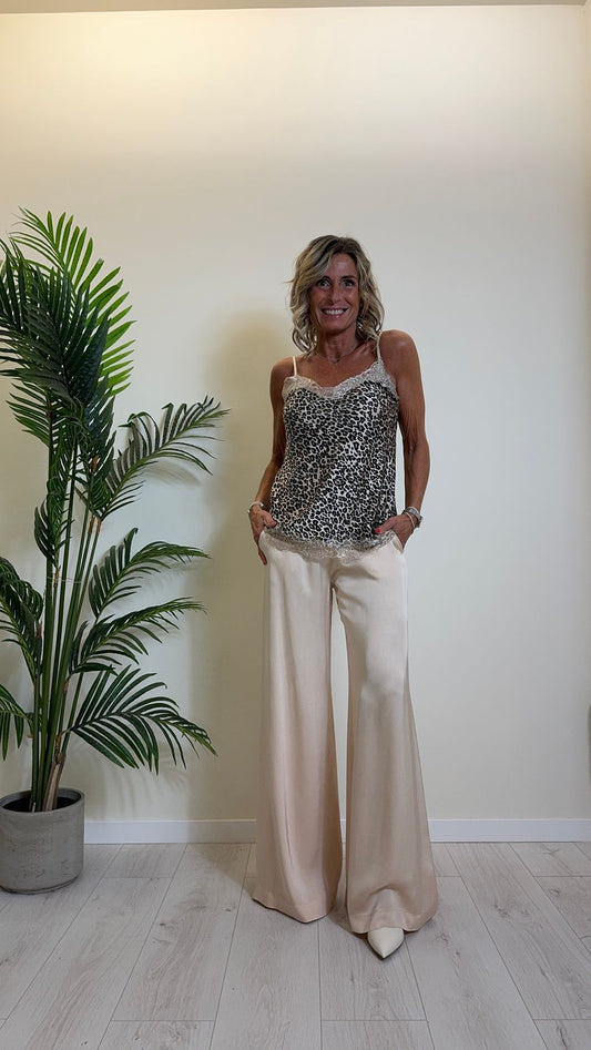 DAFNE - 18673FP14 - TOP RASO FANTASIA ANIMALIER CON INSERTO PIZZO E SPALLINE REGOLABILI