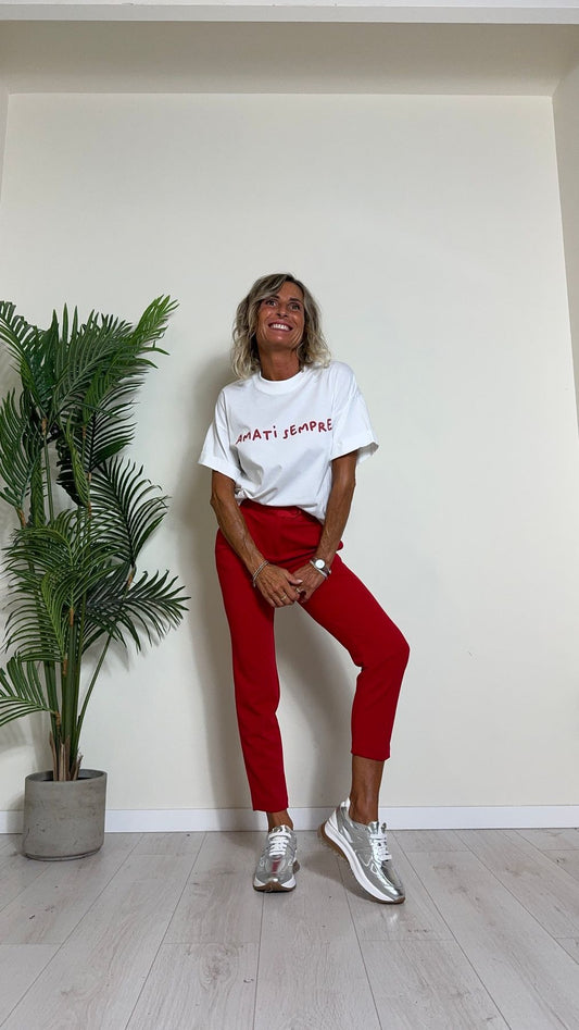 IMPERIAL - TV76IGTSAS - T-SHIRT COTONE "AMATI SEMPRE" CON STRASS, FIT AMPIO