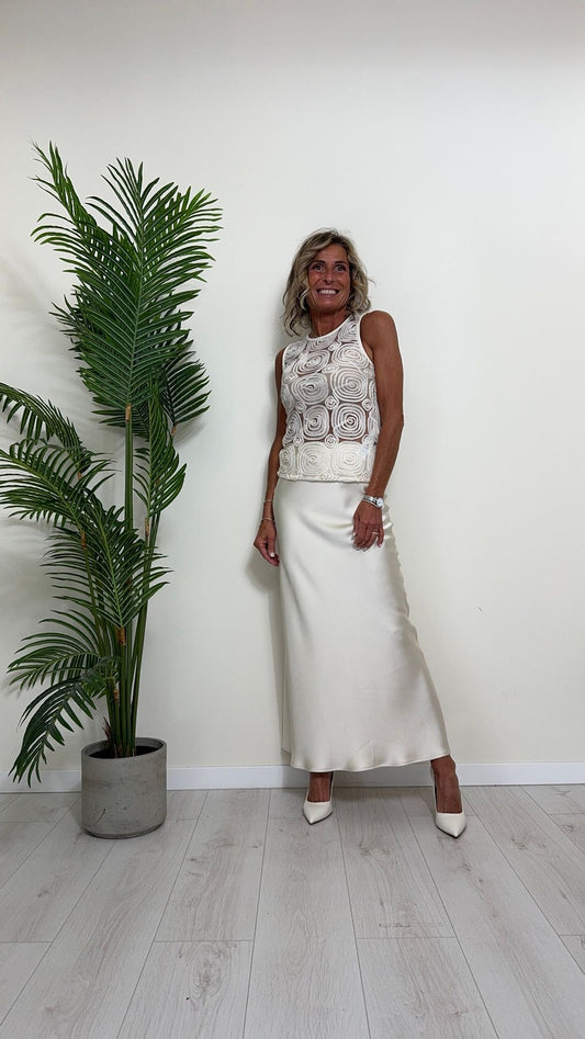 IMPERIAL - RGD9HGT - TOP/CANOTTA RETRO COTONE, CERCHI SU BASE TULLE DAVANTI