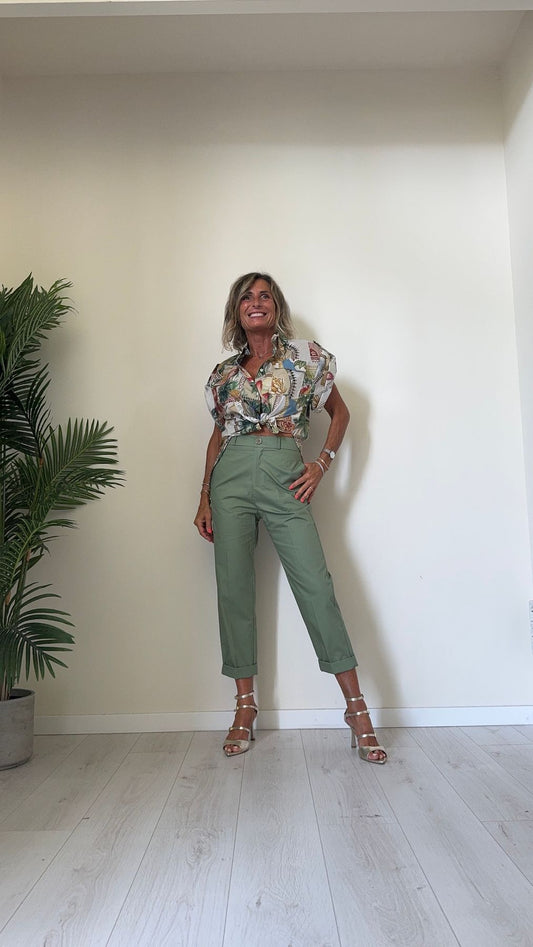 IMPERIAL - C9990165R - CAMICIA 100% COTONE FANTASIA TROPICAL CON TASCHINI, PIU' LUNGA DIETRO
