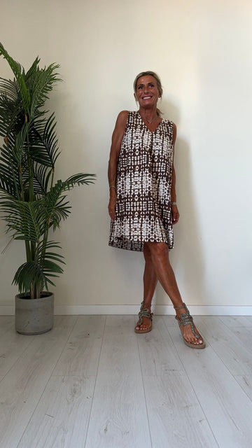 DAFNE - 9392P27 - ABITO SCOLLO A V CON BUGIA, FANTASIA SFUMATA, FIT AMPIO, 100%COTONE