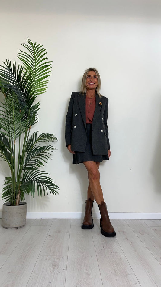 VICOLO - TS1414 - GIACCA DOPPIOPETTO TARTAN BOTTONI BOMBATI ARGTENTATI E SPILLA CAMEO