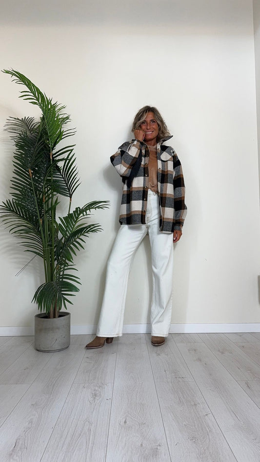 CELLOFUN - 2411G - SHACKET (GIACCA/CAMICIA) FLANELLA CHECK CON FRAGE MANICHE E BOTTONI A PRESSIONE