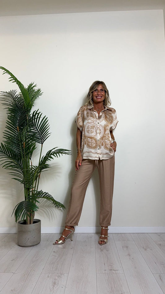 DAFNE - 8177P25 - CAMICIA 80%VISCOSA 20%SETA FANTASIA CON MANICHE SCESE