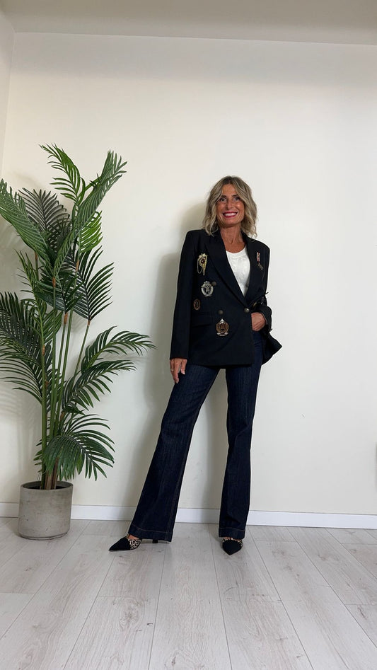 SUSYMIX - 80816BMOZZ - PNTALONE FLARE IN COTONE EFFETTO DENIM CON TASCHINE POSTERIORI DORATE