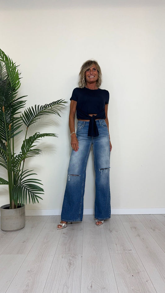 VICOLO - UB0299 - MAGLIA VISCOSA, CROP CON NODO