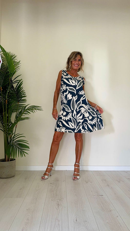 DAFNE - U11178P26 - ABITO 100%VISCOSA FANTASIA, SVASATO, SPALLA LARGA, FIT AMPIO