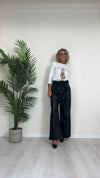 CELLOFUN - 2419P2 - PANTALONE SIMIL PELLE A PALAZZO CON FUSCIACCA