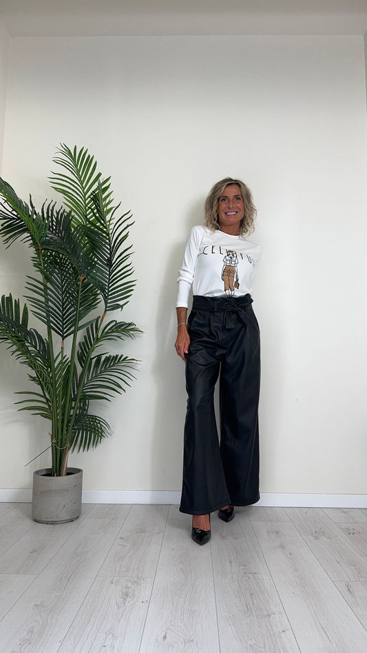 CELLOFUN - 2419P2 - PANTALONE SIMIL PELLE A PALAZZO CON FUSCIACCA