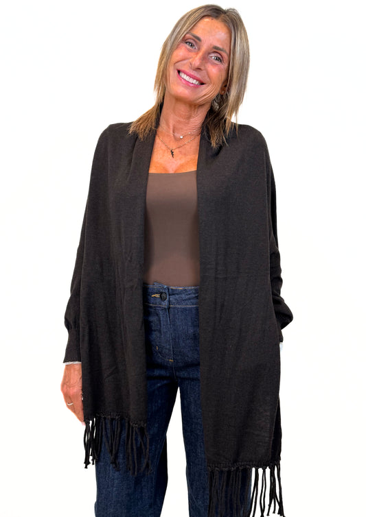 Maelle - Cardigan Chiusura a Fascia e Frange