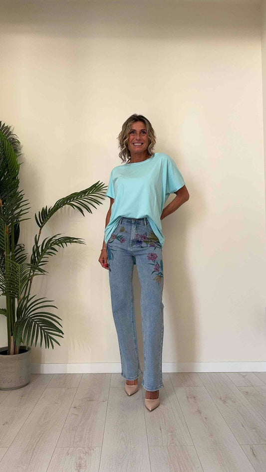 GIORGIA & JHONS - 60272SS24 - JEANS STAMPA FIORI ACQUERELLO