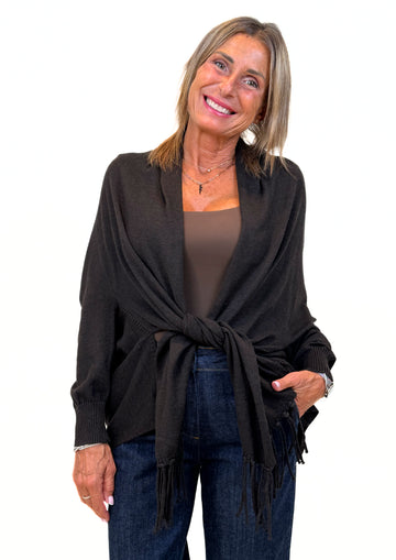 Maelle - Cardigan Chiusura a Fascia e Frange