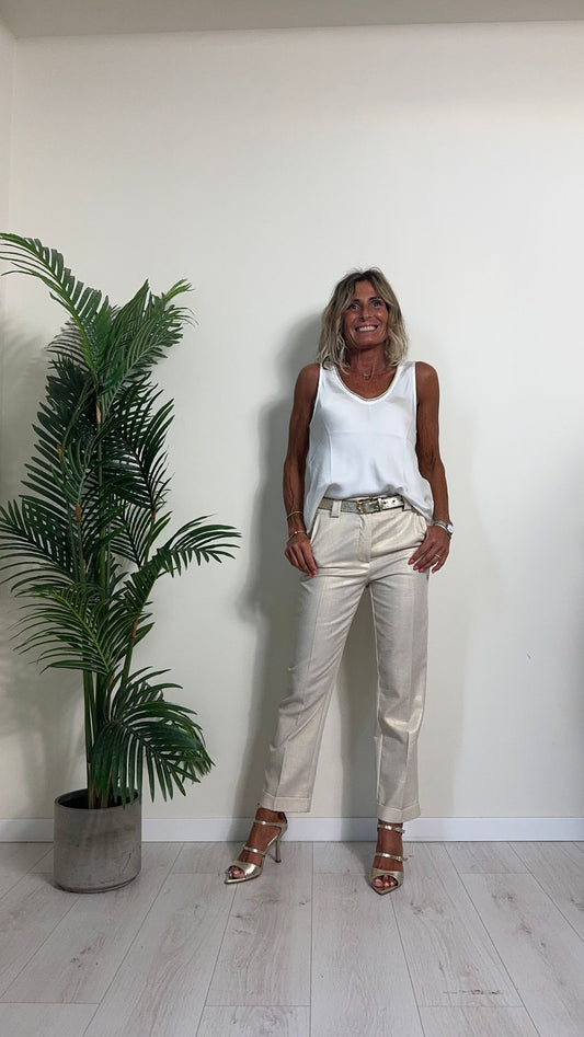 SUSYMIX - FA960TU - TOP PURA VISCOSA, DOPPIO SCOLLO A V CON  PROFILO MAGLINA LUREX
